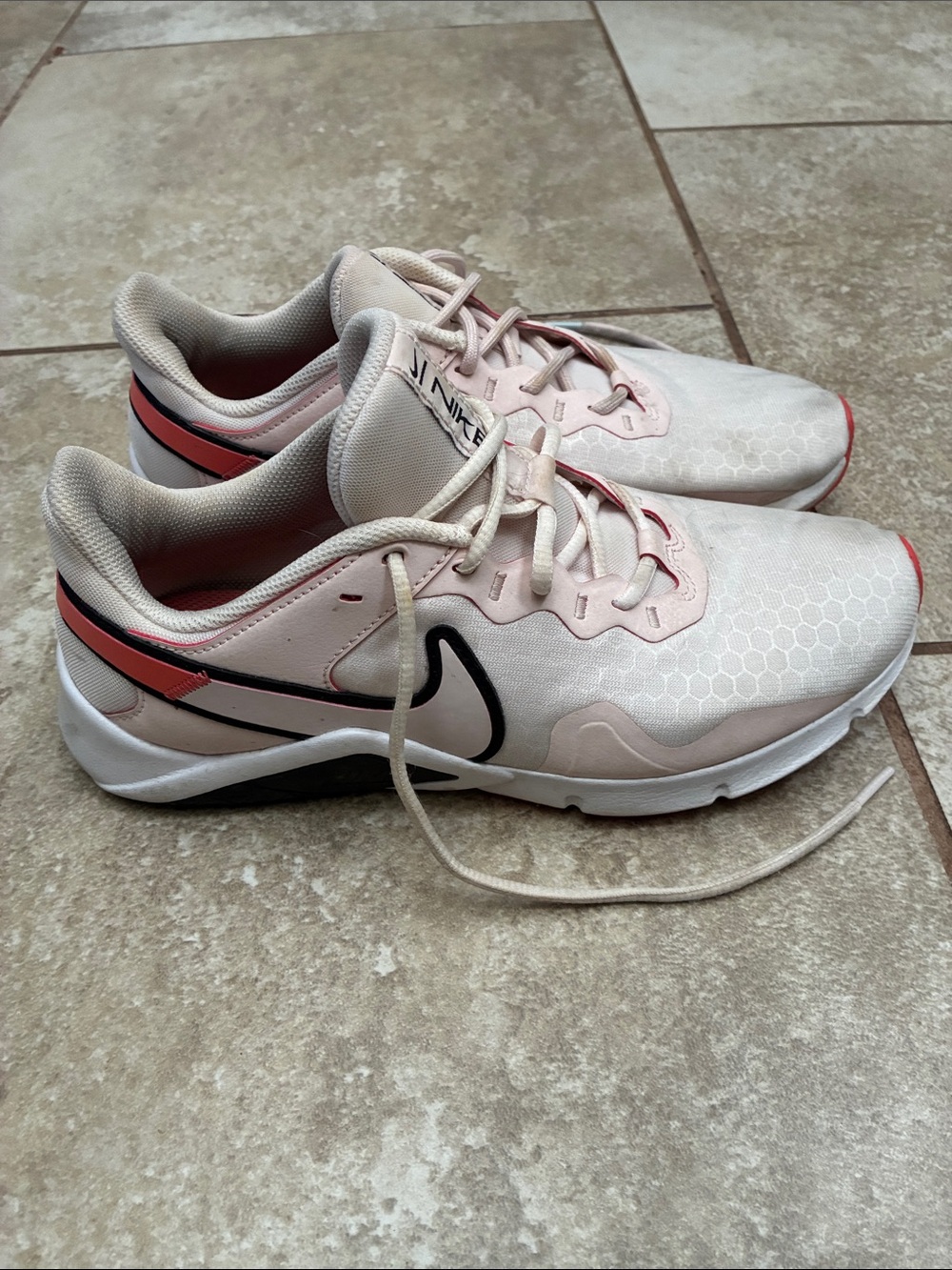 Nike Women’s Light Pink and White Athletic Sneakers with Coral Trim
